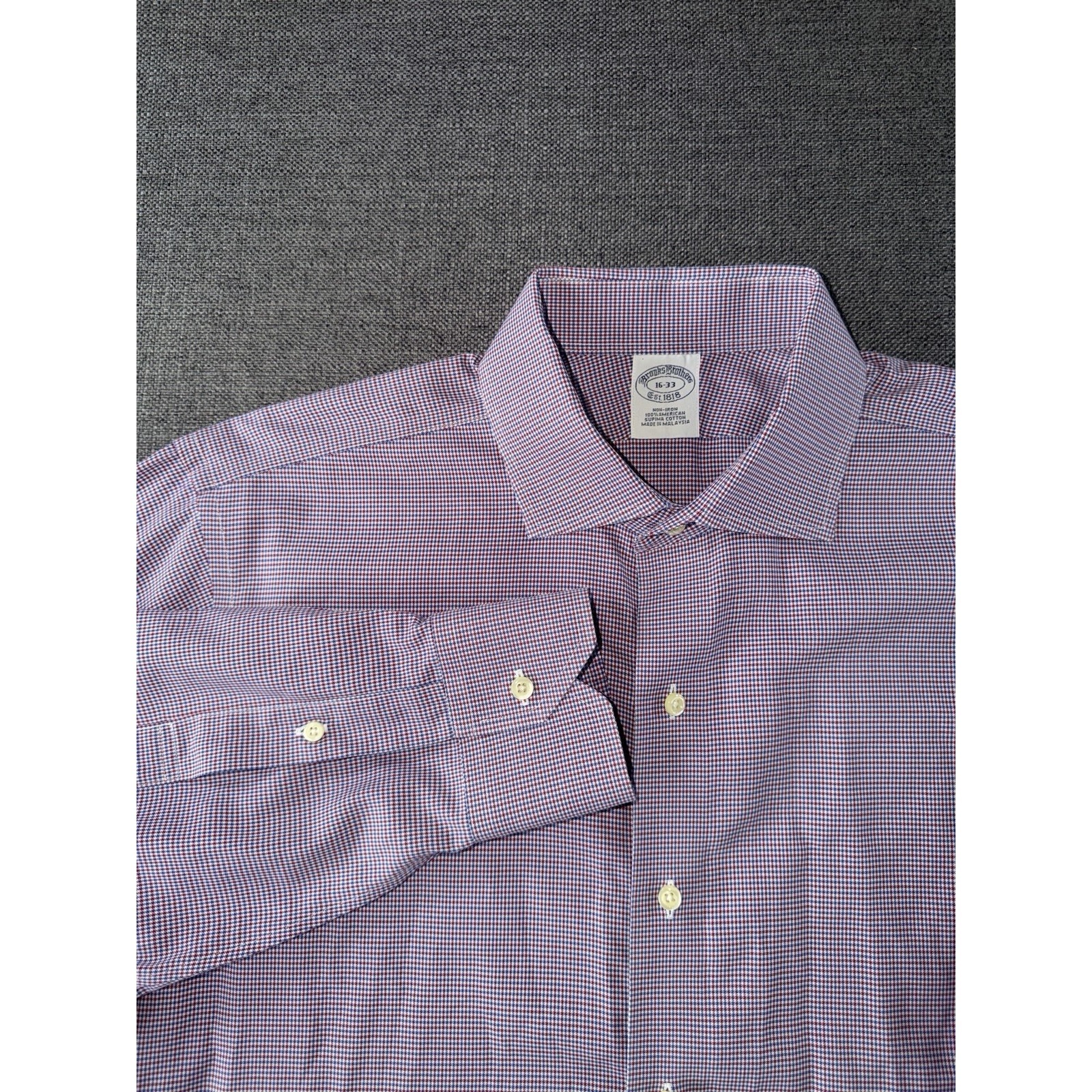 Brooks Brothers Non-Iron Supima Cotton Dress Shirt Men's 16 33 Red Blue Check